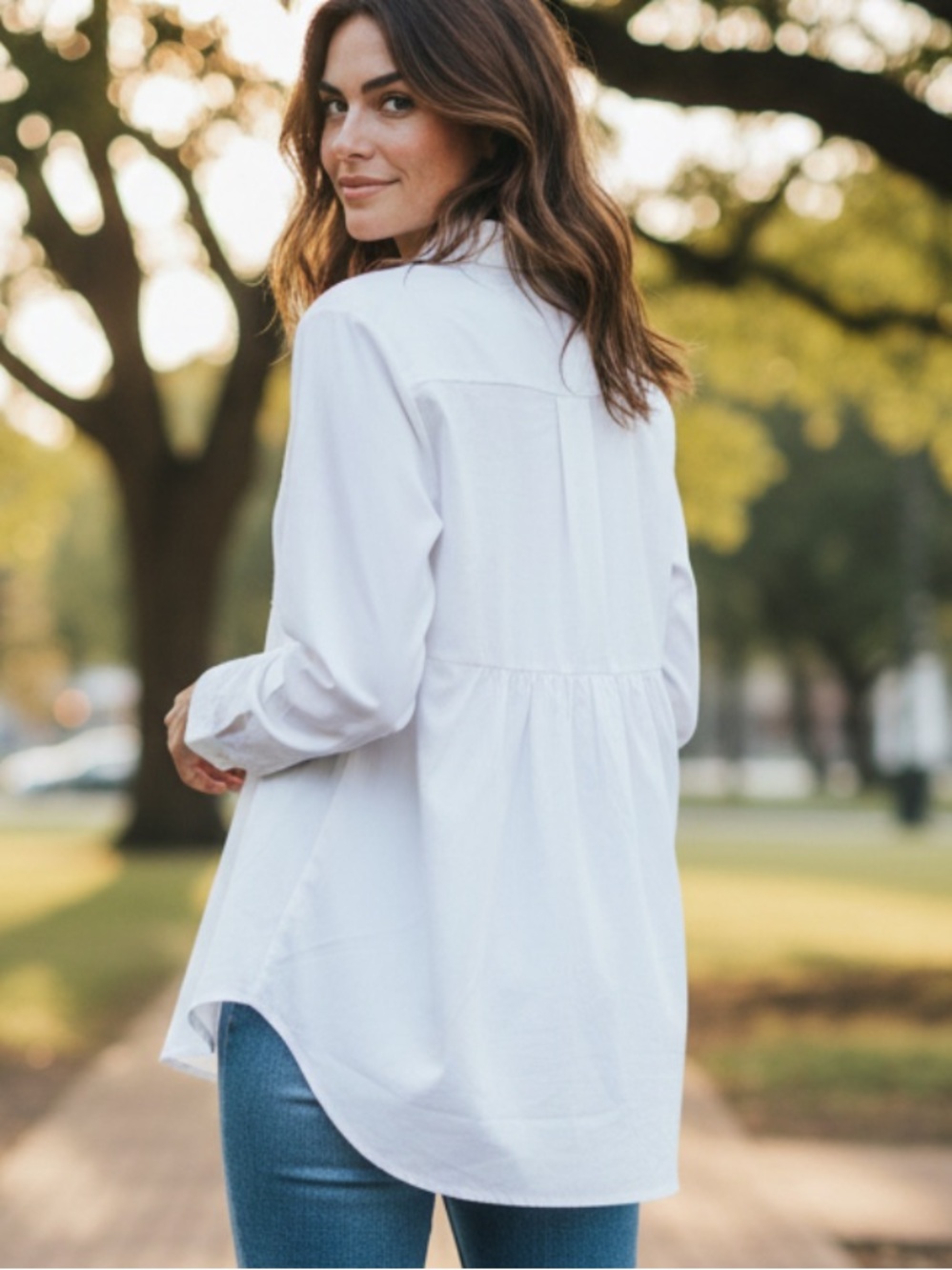 Tyler Boe White Women’s Button-Up Poplin High Low Long Sleeve Shirt 2
